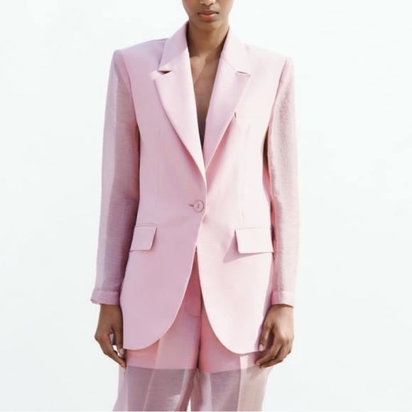 NWOT Pale Pink Mixed Organza Blazer Zara - Picture 4 of 13